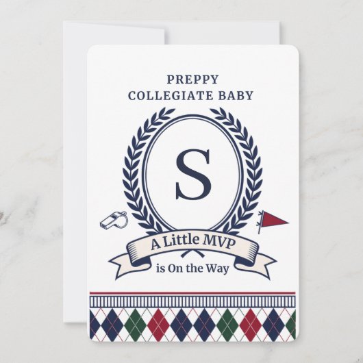 Preppy Collegiate Monogram | Baby Shower Kaart (Voorkant)
