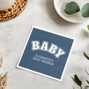 Preppy Collegiate Varsity Navy Baby Shower Servet