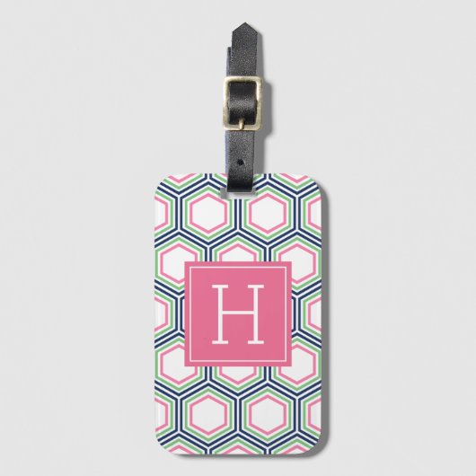 Preppy Colorful Geometric Pattern Monogramed Bagagelabel (Voorkant (verticaal))