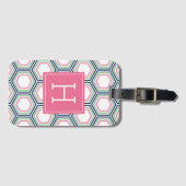 Preppy Colorful Geometric Pattern Monogramed Bagagelabel (Voorkant (horizontaal))