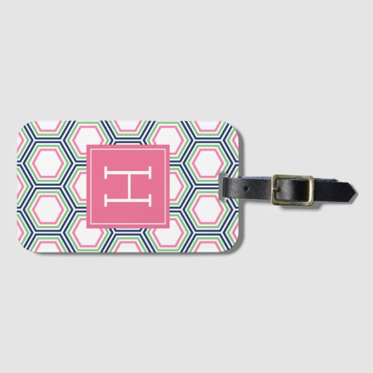 Preppy Colorful Geometric Pattern Monogramed Bagagelabel (Voorkant (horizontaal))