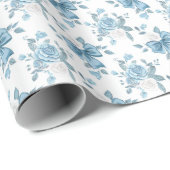 Preppy Coquette Blauw lint strik bloemmotief Cadeaupapier (Rol Hoek)