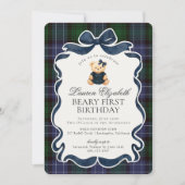 Preppy Coquette Bow Bear Beary First Birthday Kaart (Voorkant)