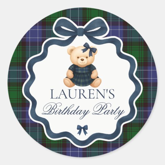 Preppy Coquette Bow Bear Birthday Envelope Seal Ronde Sticker (Voorkant)