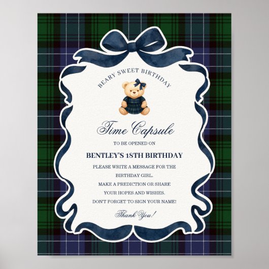 Preppy Coquette Bow Bear Birthday Time Capsule Poster (Voorkant)
