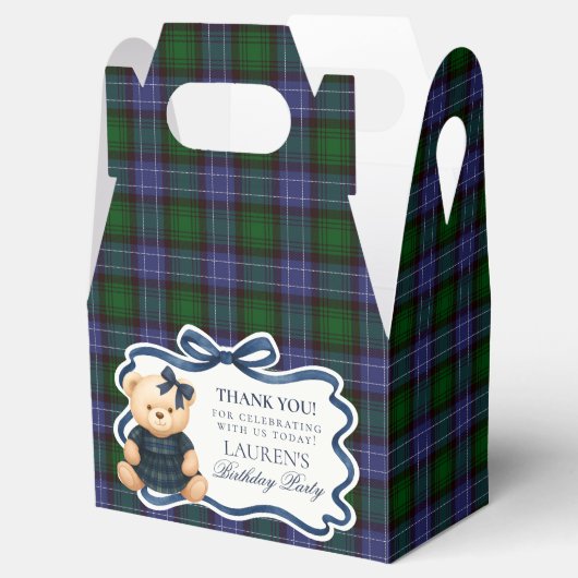 Preppy Coquette Bow Bear Girl Birthday Favor Box Bedankdoosjes (Geopend)