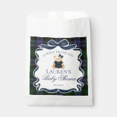 Preppy Coquette Bow Bear Plaid Baby Shower Dessert Bedankzakje (Voorkant)