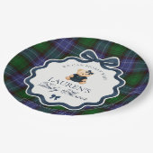 Preppy Coquette Bow Bear Plaid Baby Shower Papieren Bordje (Gekanteld)