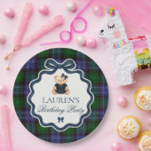 Preppy Coquette Bow Bear Plaid Birthday Papieren Bordje (Feest)