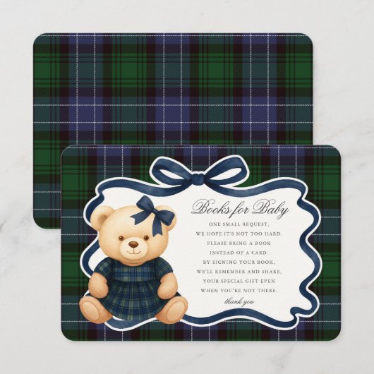 Preppy Coquette Bow Bear Plaid Books for Baby Card Informatiekaartje (Voorkant / Achterkant)