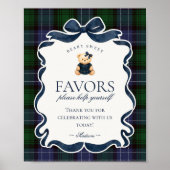 Preppy Coquette Bow Bear Plaid Party Favors Sign Poster (Voorkant)