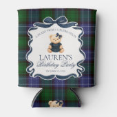 Preppy Coquette Bow Bear Tartan Birthday Favor Blikjeskoeler (Voorkant)