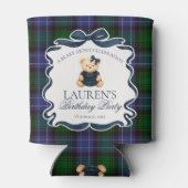 Preppy Coquette Bow Bear Tartan Birthday Favor Blikjeskoeler (Achterkant)