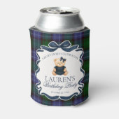 Preppy Coquette Bow Bear Tartan Birthday Favor Blikjeskoeler (Blikje Achterkant)