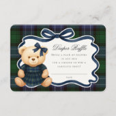 Preppy Coquette Bow Bear Tartan Diaper Raffle Card Informatiekaartje (Voorkant)