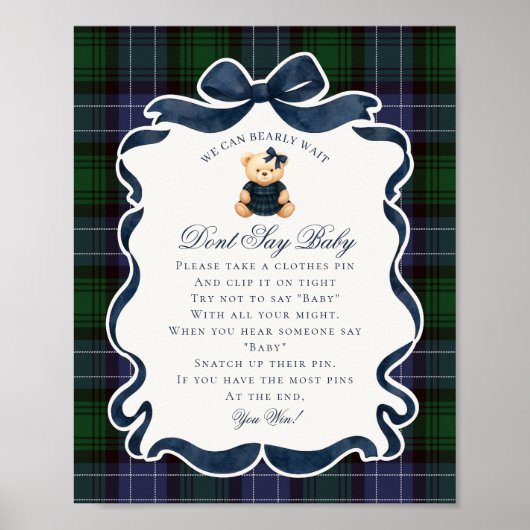 Preppy Coquette Bow Bear Tartan Dont Say Baby Game Poster (Voorkant)