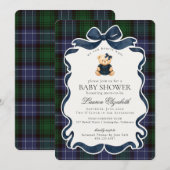 Preppy Coquette Bow Bear Tartan Plaid Baby Shower Kaart (Voorkant / Achterkant)