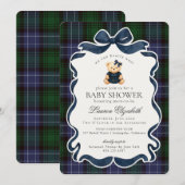 Preppy Coquette Bow Bear Tartan Plaid Baby Shower Kaart (Voorkant / Achterkant)