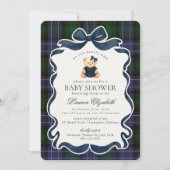 Preppy Coquette Bow Bear Tartan Plaid Baby Shower Kaart (Voorkant)