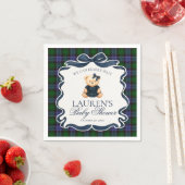 Preppy Coquette Bow Bear Tartan Plaid Baby Shower Servet (Insitu)