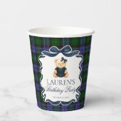 Preppy Coquette Bow Bear Tartan Plaid Birthday Papieren Bekers (Achterkant)