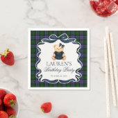 Preppy Coquette Bow Bear Tartan Plaid Birthday Servet (Insitu)