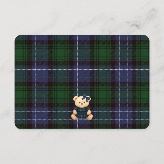 Preppy Coquette Bow Bear Tartan Plaid Details Card Informatiekaartje (Achterkant)