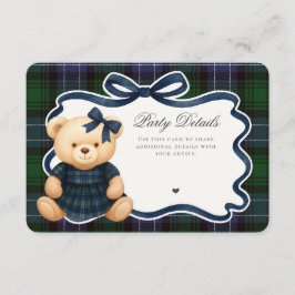 Preppy Coquette Bow Bear Tartan Plaid Details Card Informatiekaartje