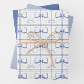 Preppy Coquette Bow Dusty Blue Line Drawn Wrapping Inpakpapier Vel (In situ)