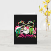 Preppy Coquette Bow Merry Christmas Santa Xmas Fam Kaart (Gele Bloem)