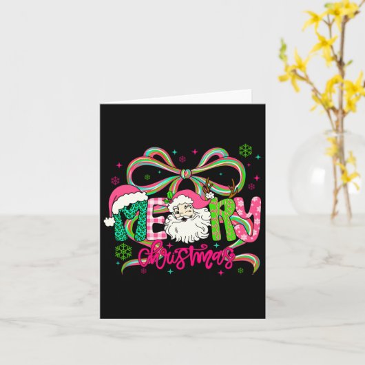 Preppy Coquette Bow Merry Christmas Santa Xmas Fam Kaart (Gele Bloem)
