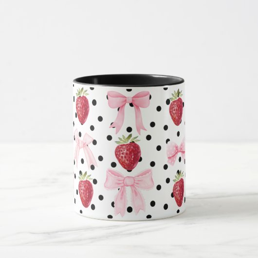 Preppy Coquette Bow Mok Aardbei Polka Dots (Midden)