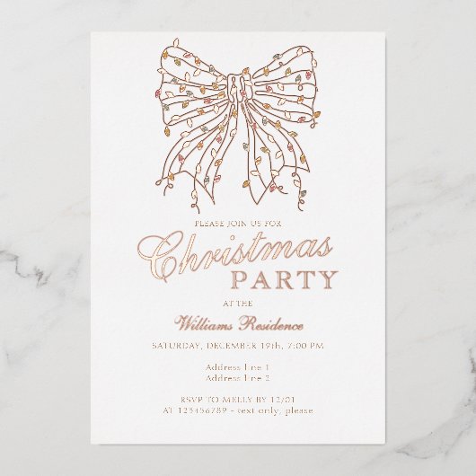 Preppy Coquette Bow Winter Christmas Lights Party Folie Uitnodiging (Voorkant)