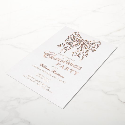 Preppy Coquette Bow Winter Christmas Lights Party Folie Uitnodiging (Gedraaid)