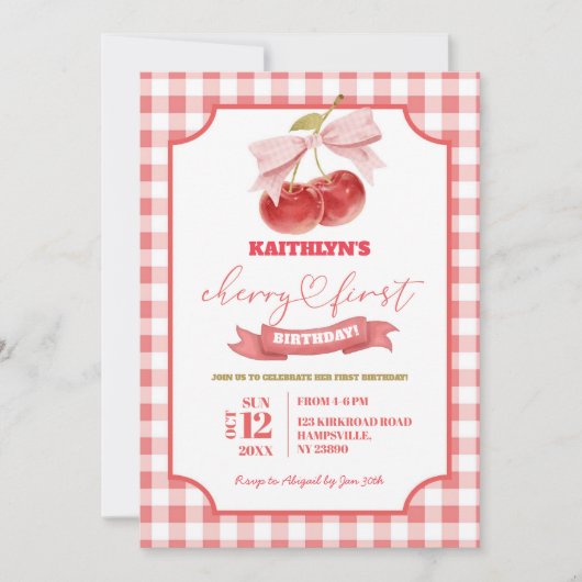 Preppy Coquette Cherry op top eerste verjaardag me Kaart (Voorkant)