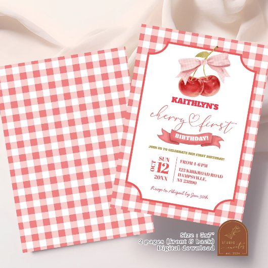 Preppy Coquette Cherry op top eerste verjaardag me Kaart