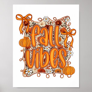 Preppy Coquette Herfst Vibes Floral Pumpkin Spice  Poster