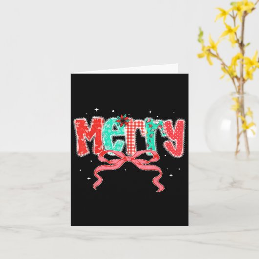 Preppy Coquette Kant Boog Vrolijk Kerstmeisje Vrou Kaart (Gele Bloem)