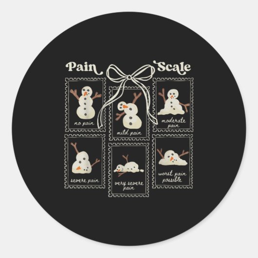 Preppy Coquette Pain Scale Stamps Snowmen Trauma E Ronde Sticker (Voorkant)