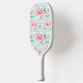 Preppy Coquette Roze Bows Blauwe Streep Monogram Pickleball Paddle (Links)