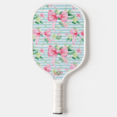 Preppy Coquette Roze Bows Blauwe Streep Monogram Pickleball Paddle (Achterkant)