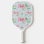 Preppy Coquette Roze Bows Blauwe Streep Monogram Pickleball Paddle (Voorkant)