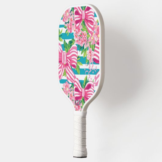 Preppy Coquette Roze Bows Monogram Pickleball Paddle (Links)