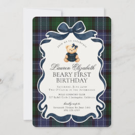 Preppy Coquette Strik Beary Eerste Verjaardag Kaart