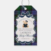 Preppy Coquette Strikdas Beer Tartan Baby Shower F Cadeaulabel (Voorkant)
