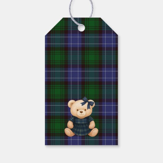 Preppy Coquette Strikdas Beer Tartan Baby Shower F Cadeaulabel (Achterkant)