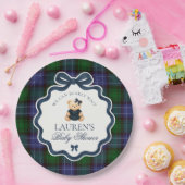 Preppy Coquette Strikje Beer Plaid Baby Shower  Papieren Bordje (Feest)