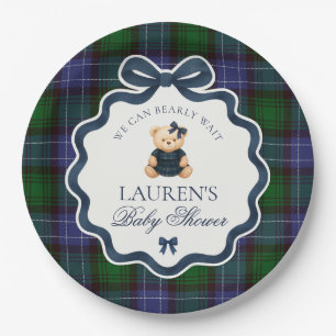 Preppy Coquette Strikje Beer Plaid Baby Shower  Papieren Bordje