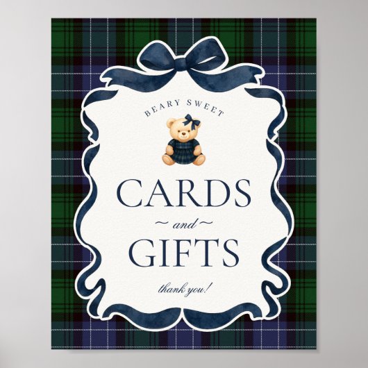 Preppy Coquette Strikje Beer Plaid Kaarten & Cadea Poster (Voorkant)