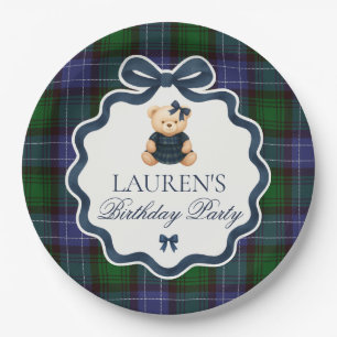 Preppy Coquette Strikje Beer Plaid Verjaardag  Papieren Bordje